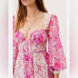 For love & lemons - pink and white maxi - size small